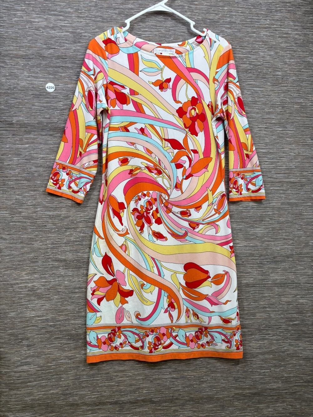 London Times Floral Swirl Print Shift Dress Womens Size 8 Colorful Knee Length